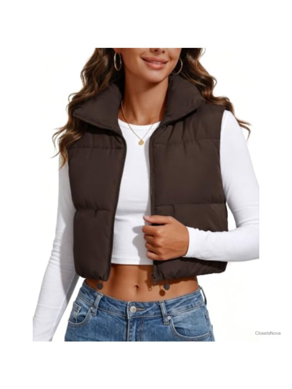 Quilted Puffer Vest Cropped Sleeveless Lightweight Padded Jacket